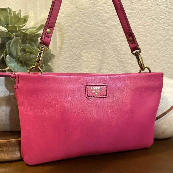 Fossil Pink Leather Crossbody/Shoulder Bag/Convertible Clutch - Picture 3 of 11